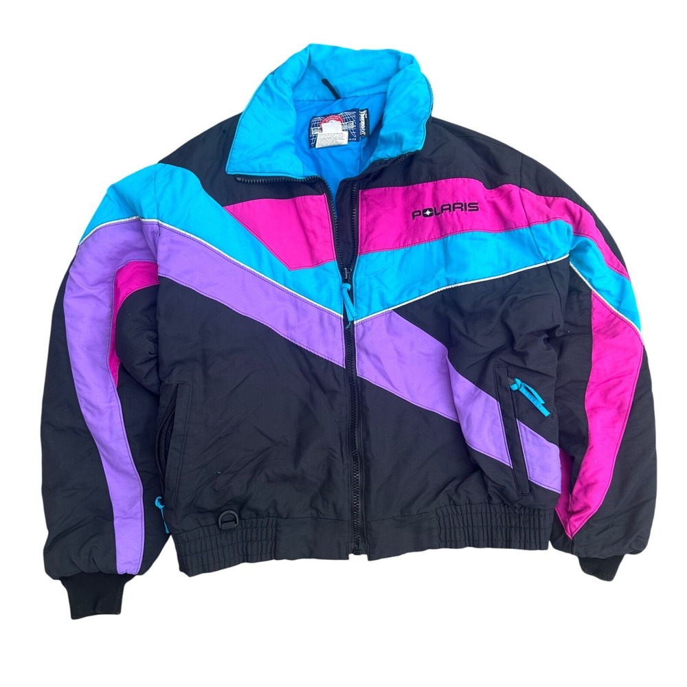 Vintage Polaris Snowmobile Jacket Mens XL Pink Purple Teal Colorblock 90s USA